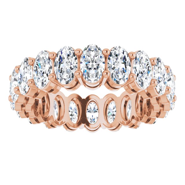 14K Gold Oval Natural Diamond Shared-Prong Eternity Band – 5x3 mm Stones (4 3/4–5 1/2 CTW) - Rose Gold - view 3