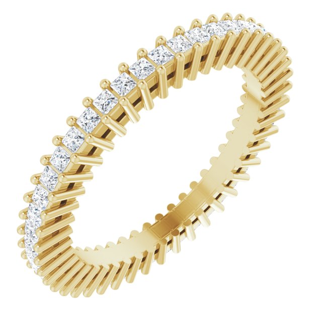 14K Gold Square Natural Diamond Shared-Prong Eternity Band – 1.3x1.3 mm Stones - Yellow Gold