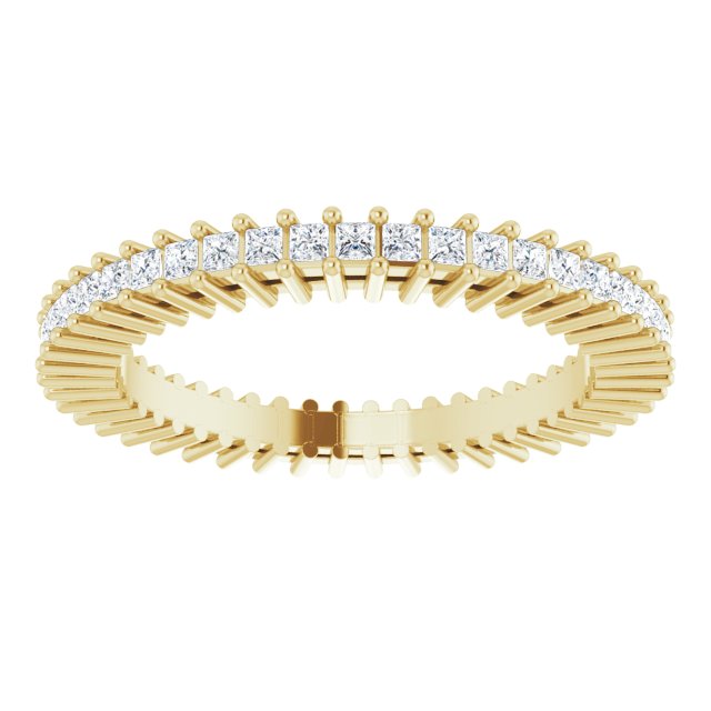 14K Gold Square Natural Diamond Shared-Prong Eternity Band – 1.3x1.3 mm Stones - Yellow Gold - view 3