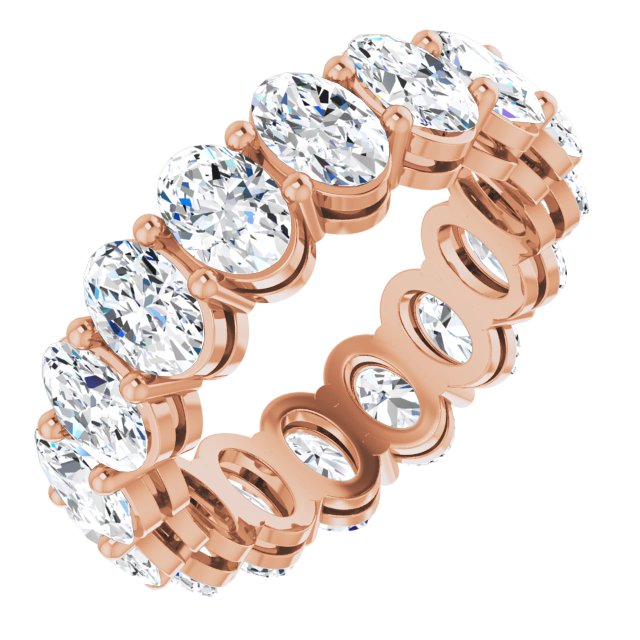 14K Gold Oval Natural Diamond Shared-Prong Eternity Band – 6x4 mm Stones (5 1/5–5 9/10 CTW) - Rose Gold