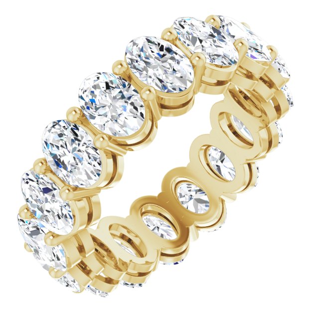 14K Gold Oval Natural Diamond Shared-Prong Eternity Band – 6x4 mm Stones (5 1/5–5 9/10 CTW) - Yellow Gold