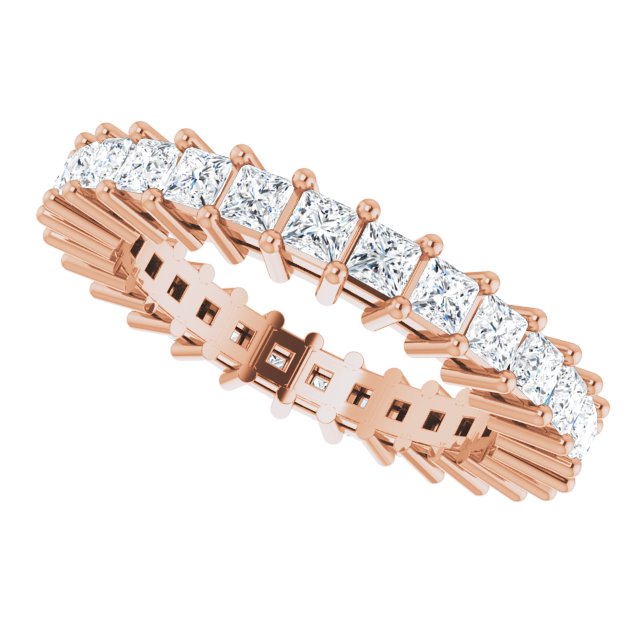 14K Gold Square Natural Diamond Shared-Prong Eternity Band – 2x2 mm Stones (1 1/2 CTW) - Rose Gold - view 5