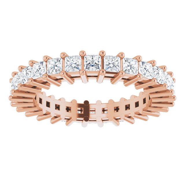 14K Gold Square Natural Diamond Shared-Prong Eternity Band – 2x2 mm Stones (1 1/2 CTW) - Rose Gold - view 3