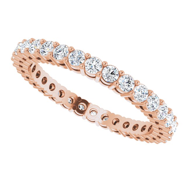 14K Gold Round Natural Diamond Shared-Prong Eternity Band – 2 mm Stones (3/4–1 CTW) - Rose Gold - view 5