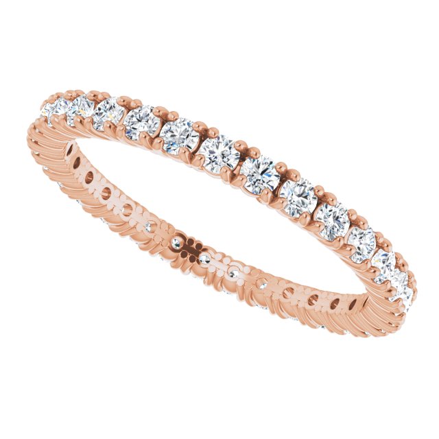 14K Gold Round Natural Diamond Shared Split-Prong Eternity Band – 1.7 mm Stones - Rose Gold - view 6