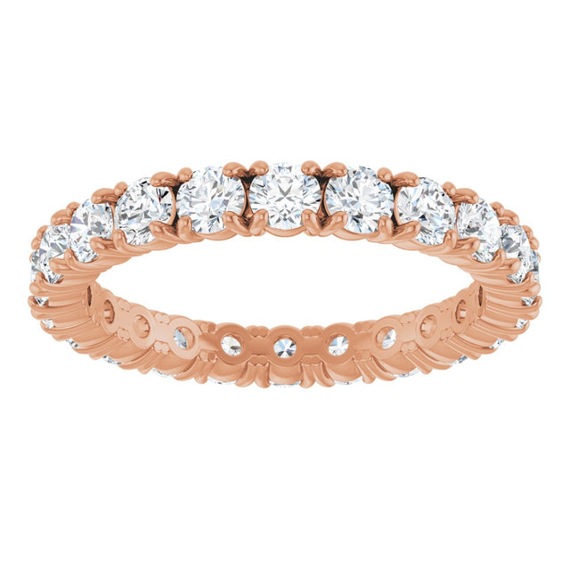 14K Gold Round Natural Diamond Shared Split-Prong Eternity Band – 2.5 mm Stones - Rose Gold - view 3