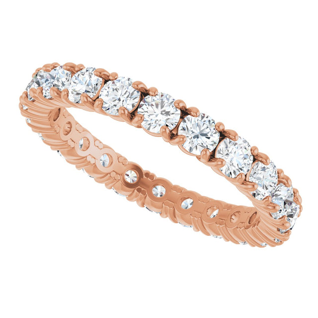 14K Gold Round Natural Diamond Shared Split-Prong Eternity Band – 2.5 mm Stones - Rose Gold - view 6