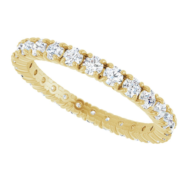 18K Gold Round Natural Diamond Shared Split-Prong Eternity Band – 2 mm Stones - Yellow Gold - view 5
