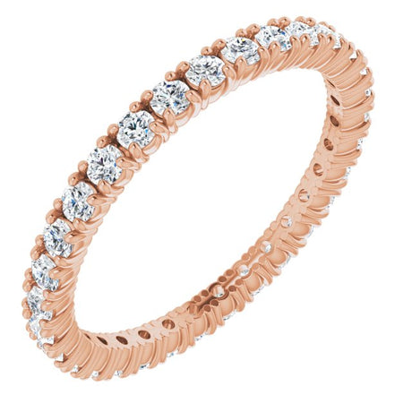 14K Gold Round Natural Diamond Shared Split-Prong Eternity Band – 1.7 mm Stones - Rose Gold