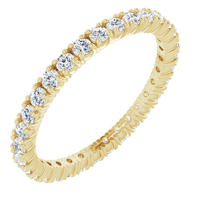 14K Gold Round Natural Diamond Shared Split-Prong Eternity Band – 1.7 mm Stones - Yellow Gold