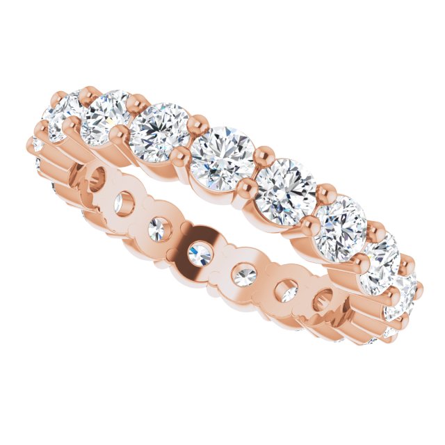 14K Gold Round Natural Diamond Shared-Prong Eternity Band – 3 mm Stones - Rose Gold - view 5