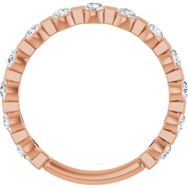14K Gold Round Natural Diamond Channel-Set Anniversary Band – 1/4–3/4 CTW - Rose Gold - view 2