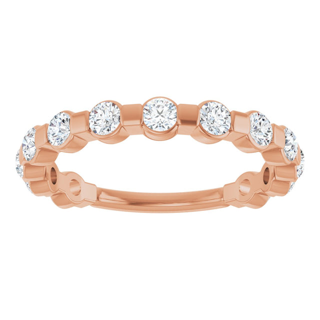 14K Gold Round Natural Diamond Channel-Set Anniversary Band – 1/4–3/4 CTW - Rose Gold - view 3