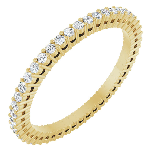 14K Gold Round Natural Diamond Shared-Prong Eternity Band – 1.3 mm Stones (3/8–1/2 CTW) - Yellow Gold