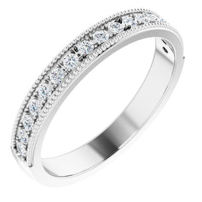 Platinum Round Natural Diamond Milgrain Edge Anniversary Band – 1/5–3/8 CTW
