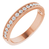 14K Gold Round Natural Diamond Milgrain Edge Anniversary Band – 1/5–3/8 CTW - Rose Gold