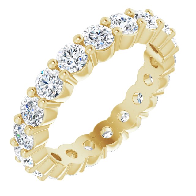 18K Gold Round Natural Diamond Shared-Prong Eternity Band – 3 mm Stones - Yellow Gold