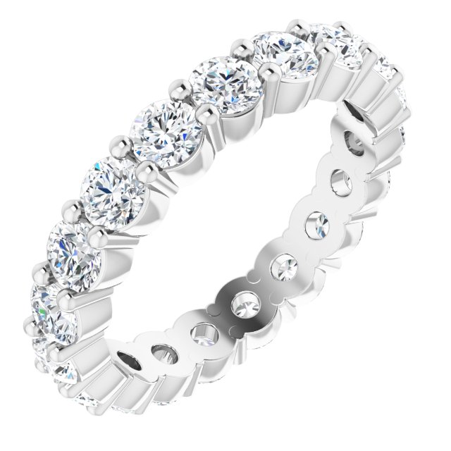 18K Gold Round Natural Diamond Shared-Prong Eternity Band – 3 mm Stones - White Gold