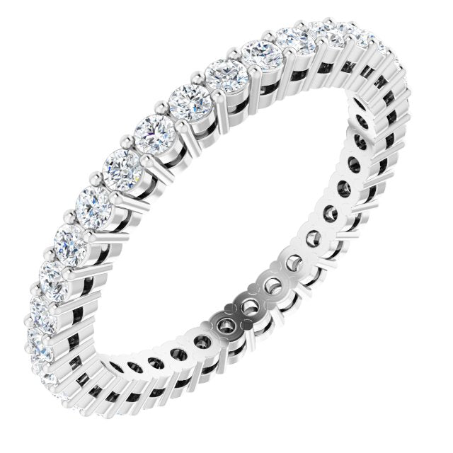 14K Gold Round Natural Diamond Shared-Prong Eternity Band – 1.7 mm Stones (1/2–3/4 CTW) - White Gold