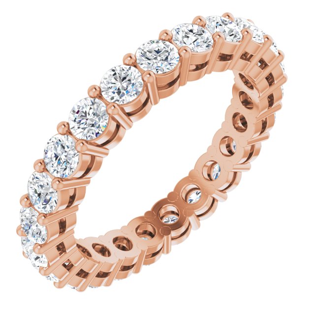 14K Gold Round Lab-Grown Diamond Shared-Prong Eternity Band – 2.5 mm Stones (1 3/8–1 1/2 CTW) - Rose Gold