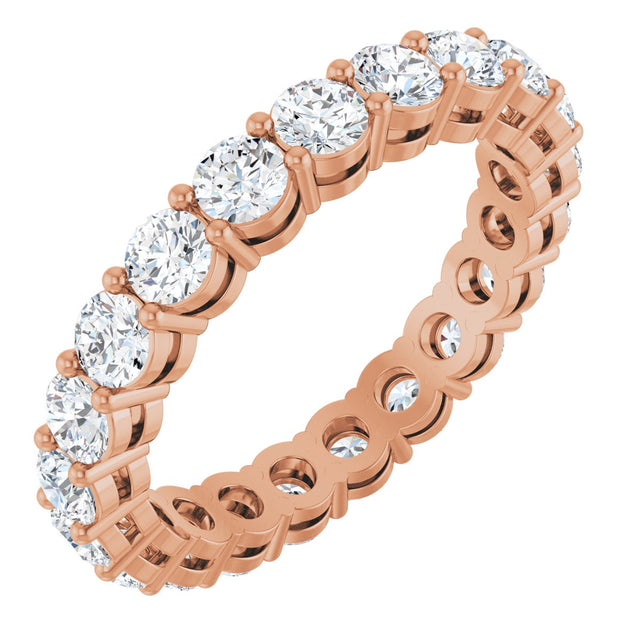 14K Gold Round Lab-Grown Diamond Shared-Prong Eternity Band – 3 mm Stones (1 3/4–2 1/5 CTW) - Rose Gold
