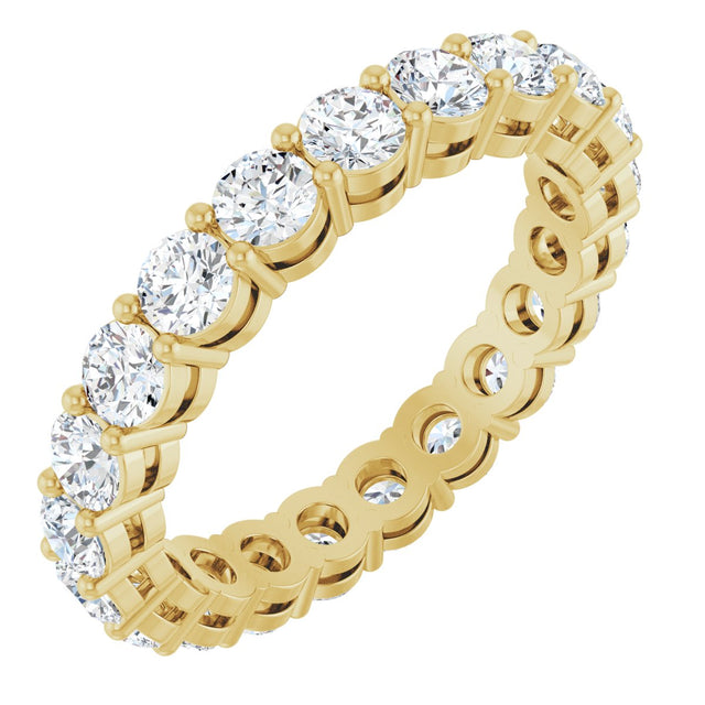 14K Gold Round Lab-Grown Diamond Shared-Prong Eternity Band – 3 mm Stones (1 3/4–2 1/5 CTW) - Yellow Gold
