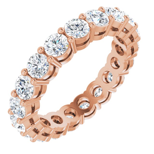 14K Gold Round Natural Diamond Shared-Prong Eternity Band – 3 mm Stones (1 3/4–2 1/5 CTW) - Rose Gold