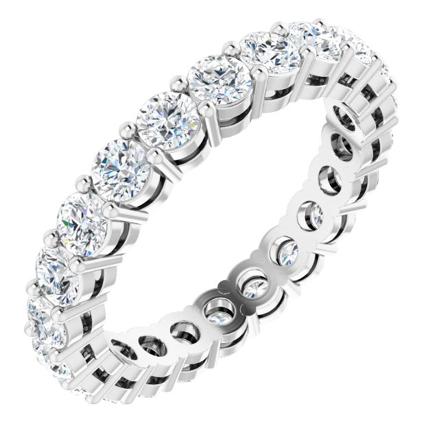 14K Gold Round Lab-Grown Diamond Shared-Prong Eternity Band – 2.8 mm Stones - White Gold