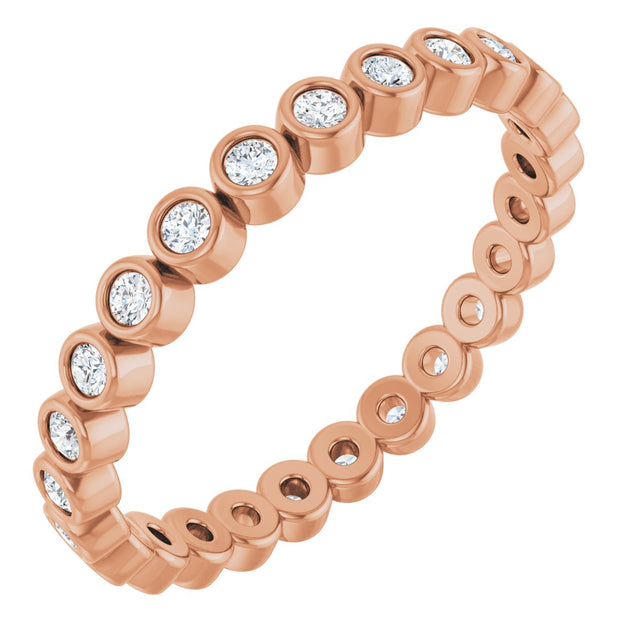 14K Gold Round Natural Diamond Eternity Band – 1.5 mm Stones - Rose Gold
