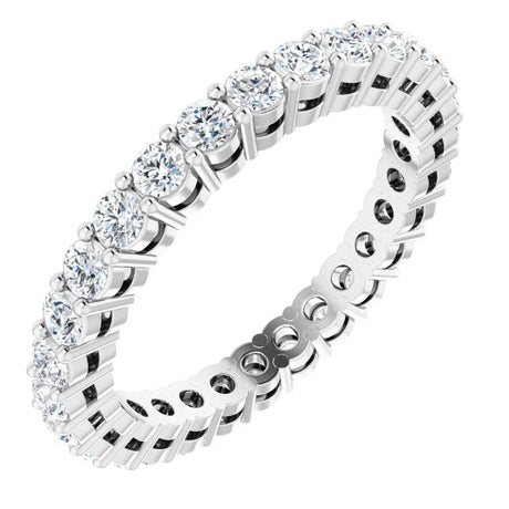 14K Gold Round Natural Diamond Shared-Prong Eternity Band – 2 mm Stones (3/4–1 CTW) - White Gold