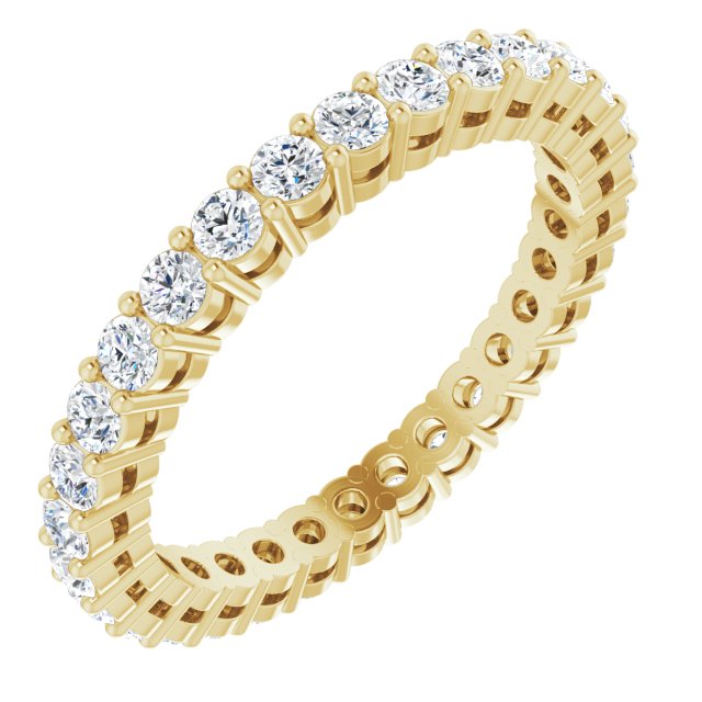 14K Gold Round Lab-Grown Diamond Shared-Prong Eternity Band – 2 mm Stones (7/8–1 CTW) - Yellow Gold