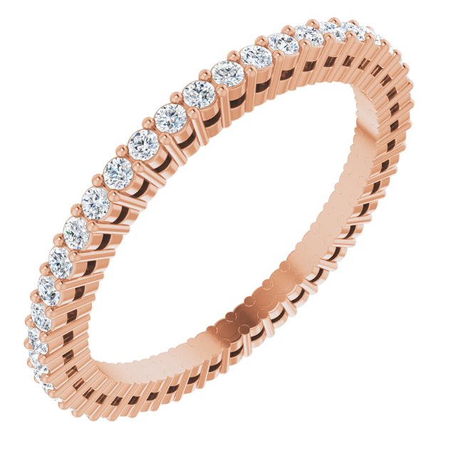 14K Gold Round Natural Diamond Shared-Prong Eternity Band – 1.3 mm Stones (3/8–1/2 CTW) - Rose Gold