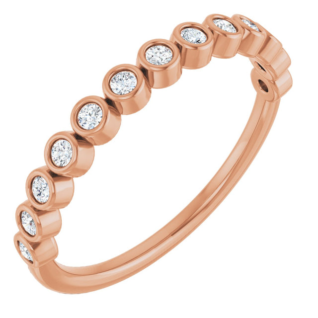 14K Gold Round Lab-Grown Diamond Bezel-Set Anniversary Band – .08–1/5 CTW - Rose Gold