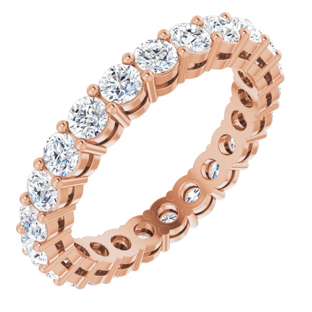 14K Gold Round Natural Diamond Shared-Prong Eternity Band – 2.8 mm Stones - Rose Gold