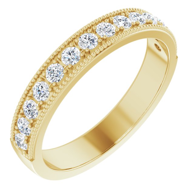14K Gold Round Natural Diamond Milgrain Edge Anniversary Band – 1/5–3/8 CTW - Yellow Gold