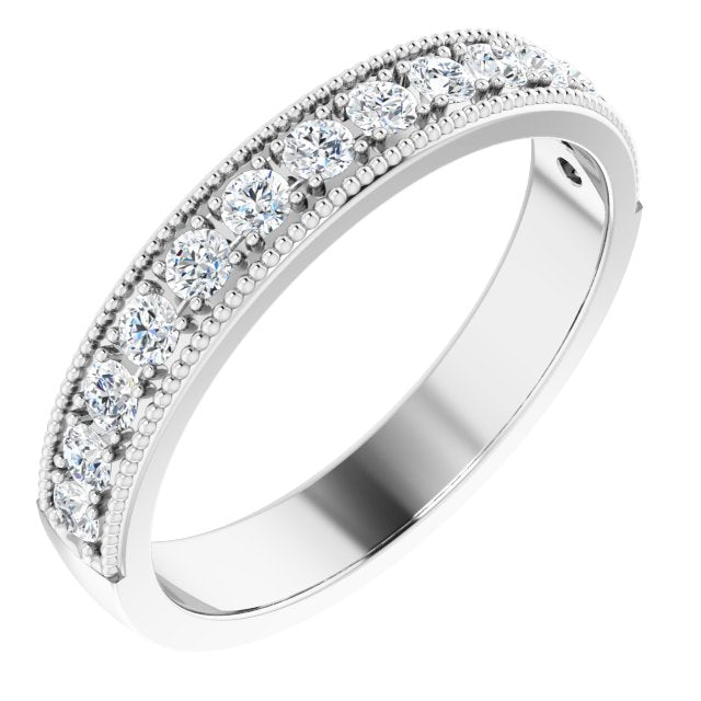 14K Gold Round Natural Diamond Milgrain Edge Anniversary Band – 1/5–3/8 CTW - White Gold