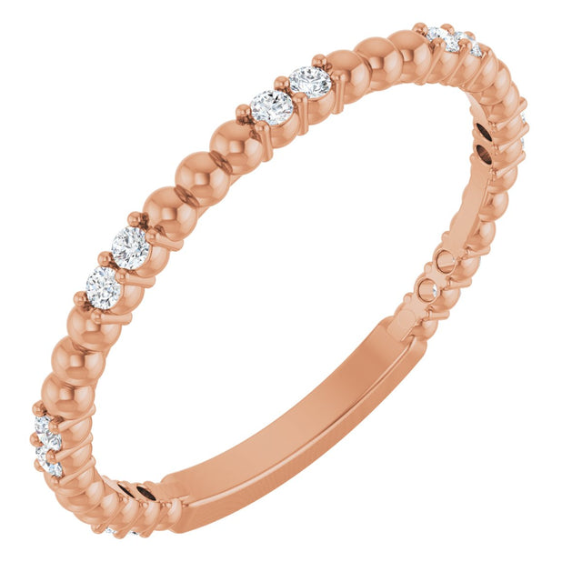 14K Gold Round Natural Diamond Beaded Anniversary Band – 1/8 CTW - Rose Gold