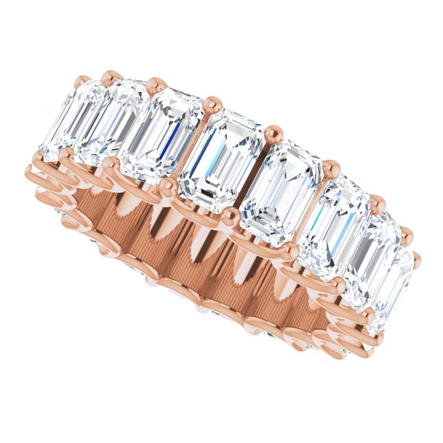 14K Gold Emerald Lab-Grown Diamond Shared U-Prong Eternity Band – 5x3 mm Stones - Rose Gold - view 5