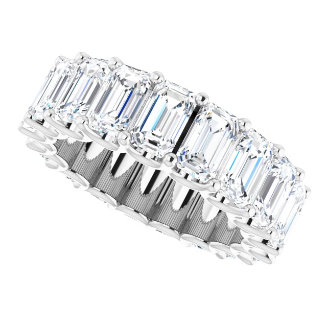 14K Gold Emerald Lab-Grown Diamond Shared U-Prong Eternity Band – 5x3 mm Stones - White Gold - view 5