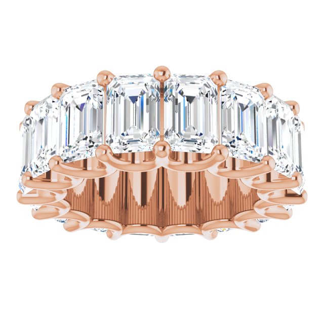 14K Gold Emerald Natural Diamond Shared U-Prong Eternity Band – 6x4 mm Stones - Rose Gold - view 3