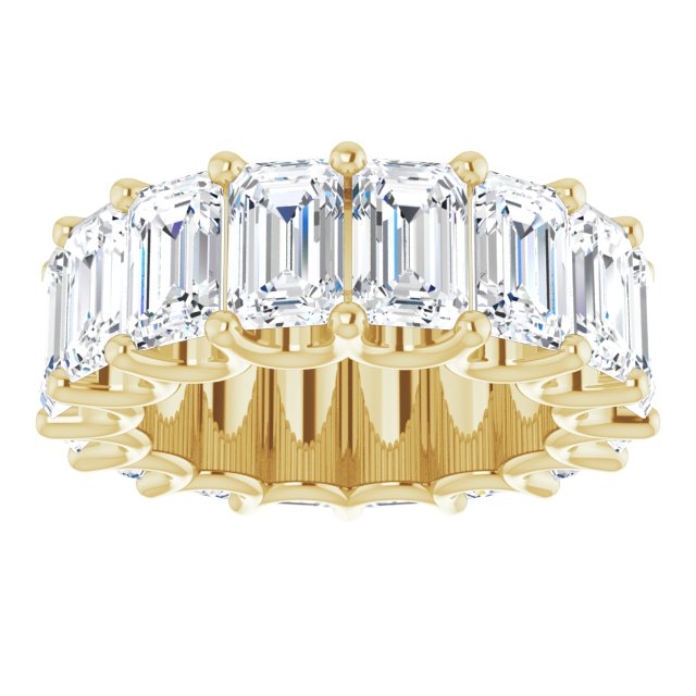 14K Gold Emerald Lab-Grown Diamond Shared U-Prong Eternity Band – 6x4 mm Stones - Yellow Gold - view 3