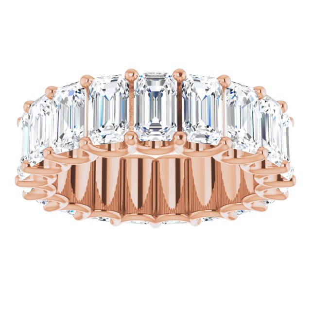14K Gold Emerald Lab-Grown Diamond Shared U-Prong Eternity Band – 5x3 mm Stones - Rose Gold - view 3