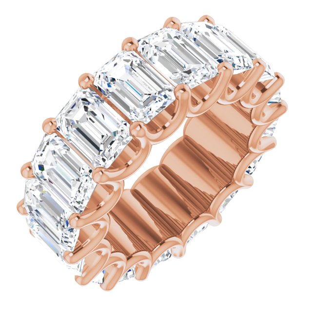 14K Gold Emerald Natural Diamond Shared U-Prong Eternity Band – 6x4 mm Stones - Rose Gold