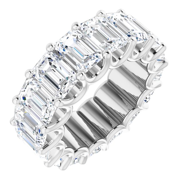 14K Gold Emerald Natural Diamond Shared U-Prong Eternity Band – 6x4 mm Stones - White Gold