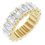 14K Gold Emerald Natural Diamond Shared U-Prong Eternity Band – 5x3 mm Stones - Yellow Gold