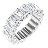 14K Gold Emerald Natural Diamond Shared U-Prong Eternity Band – 5x3 mm Stones - White Gold