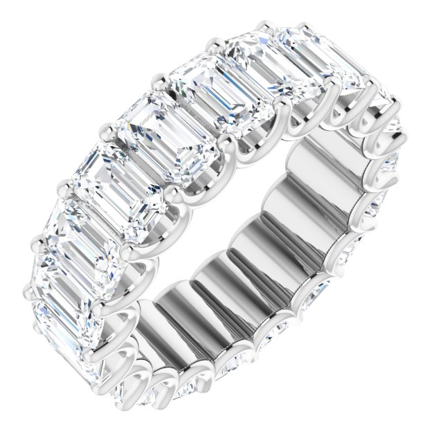 14K Gold Emerald Lab-Grown Diamond Shared U-Prong Eternity Band – 5x3 mm Stones - White Gold