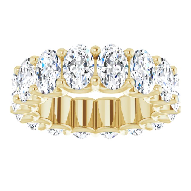 14K Gold Oval Natural Diamond Shared U-Prong Eternity Band – 6x4 mm Stones - Yellow Gold - view 3