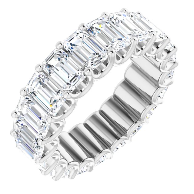 14K Gold Emerald Lab-Grown Diamond Shared U-Prong Eternity Band – 5x3 mm Stones - White Gold