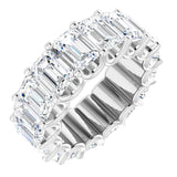 14K Gold Emerald Natural Diamond Shared U-Prong Eternity Band – 6x4 mm Stones - White Gold